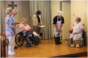 elders chatting with staff members