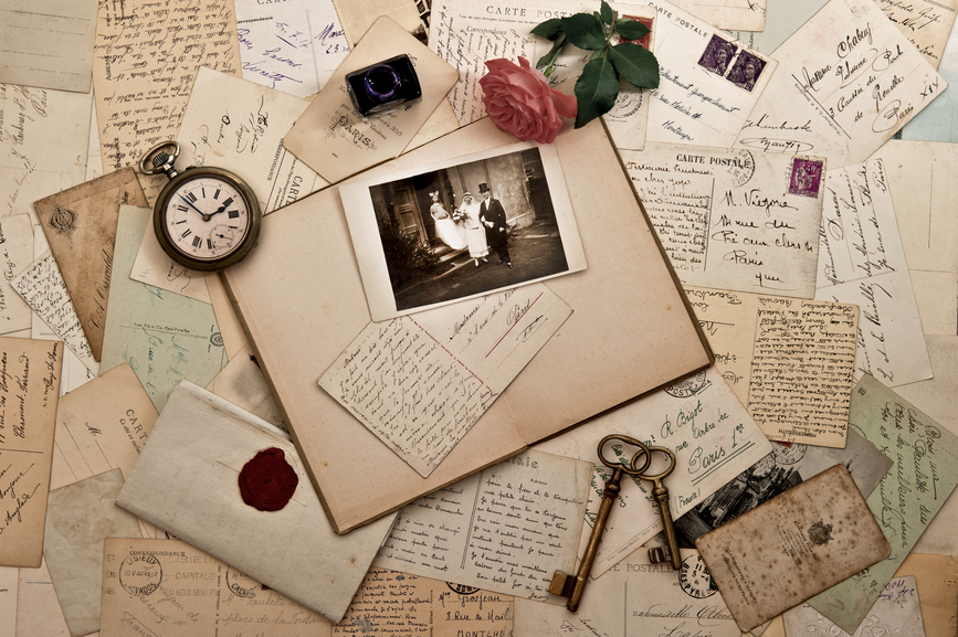 old letters, photographs and post cards. 