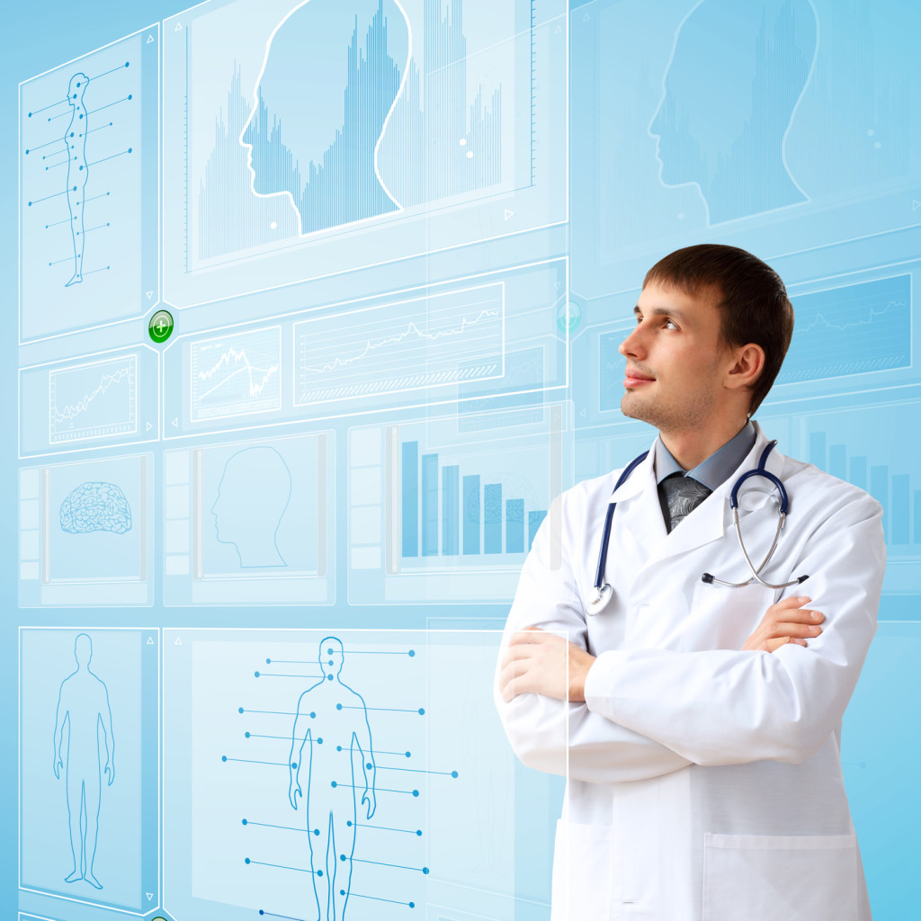 Physician in front of medical graphics