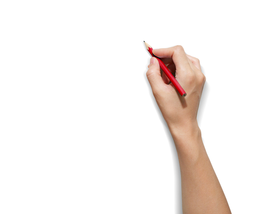 person drawing a line with a red pencil