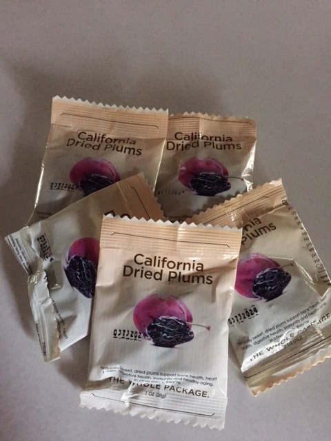 handy snack -sized packages of Calfiornia Dried Plums