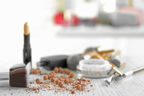 Set of decorative cosmetics on light background