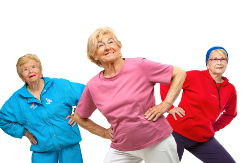 Threesome senior women getting fit.