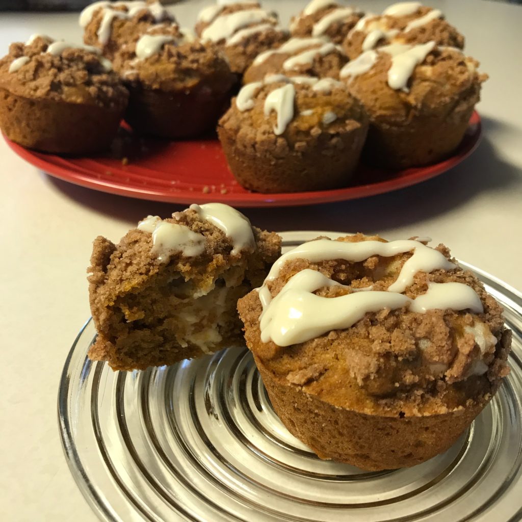 a sliced pumpkin spice muffin