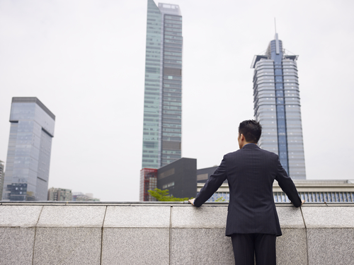 rear view of an asian businessman.