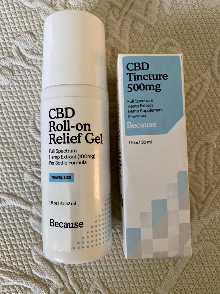 CBD Roll-on Relief Gel and CBD Tincture side by side