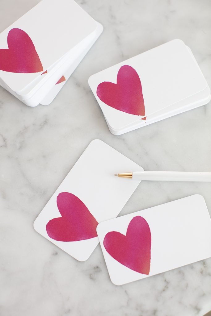 index cards with big bright pink hearts on them