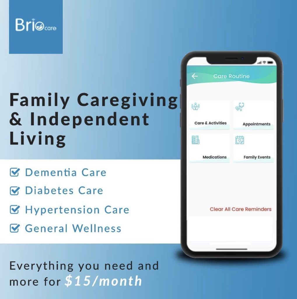 graphic showing the briocare app on a smart phone