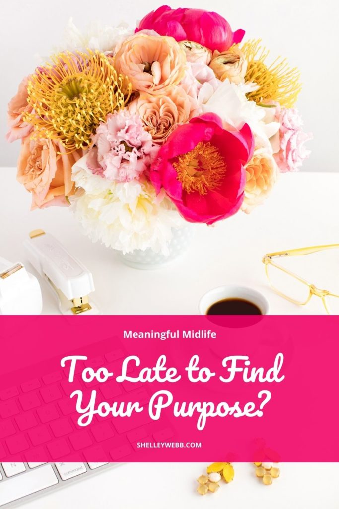 An image for Pinterest that says Too Late to Find Purpose?
