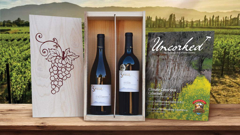 A California WIne Club premium gift set in a wooden box