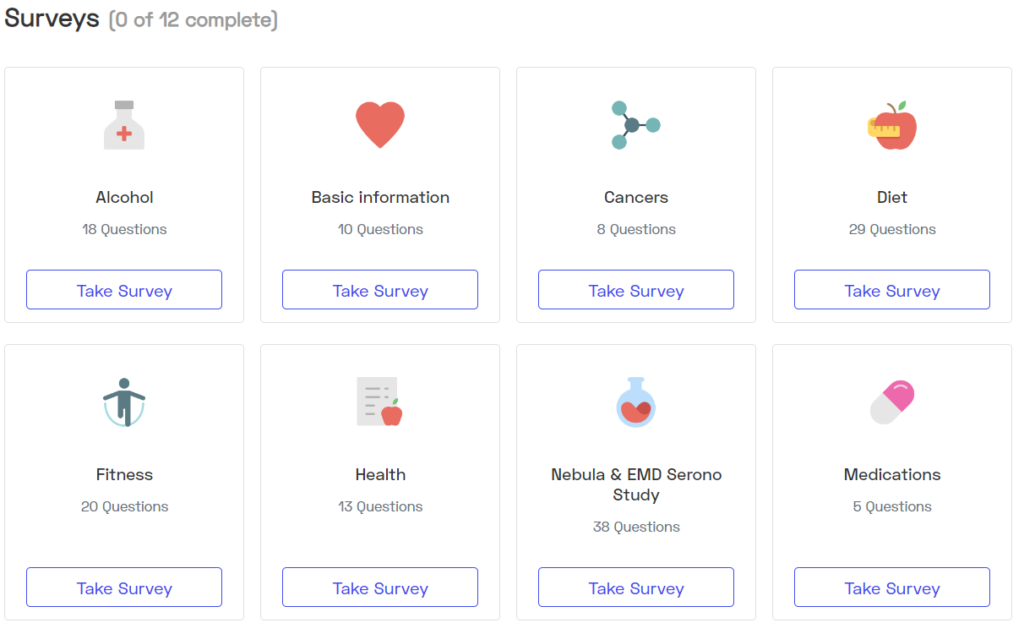 a screenshot of their survey page