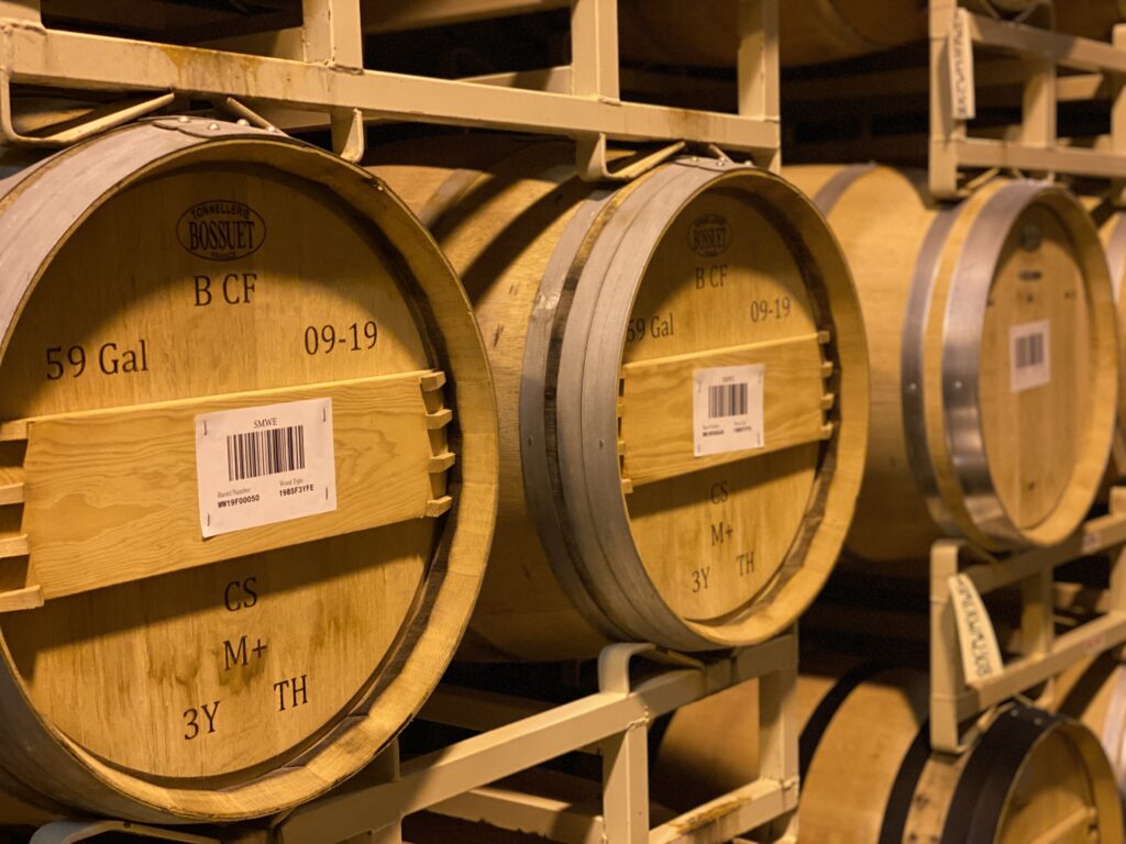 stacked wine barrels at Northstar Winery