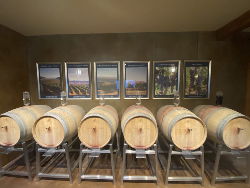 The barrels of wine varieties. There are 6 barrels. 